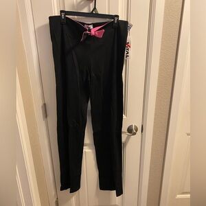 NWT Vital Stretch L Pants Black Athletic Leggings Pink Tie Front Large Lg Ladies